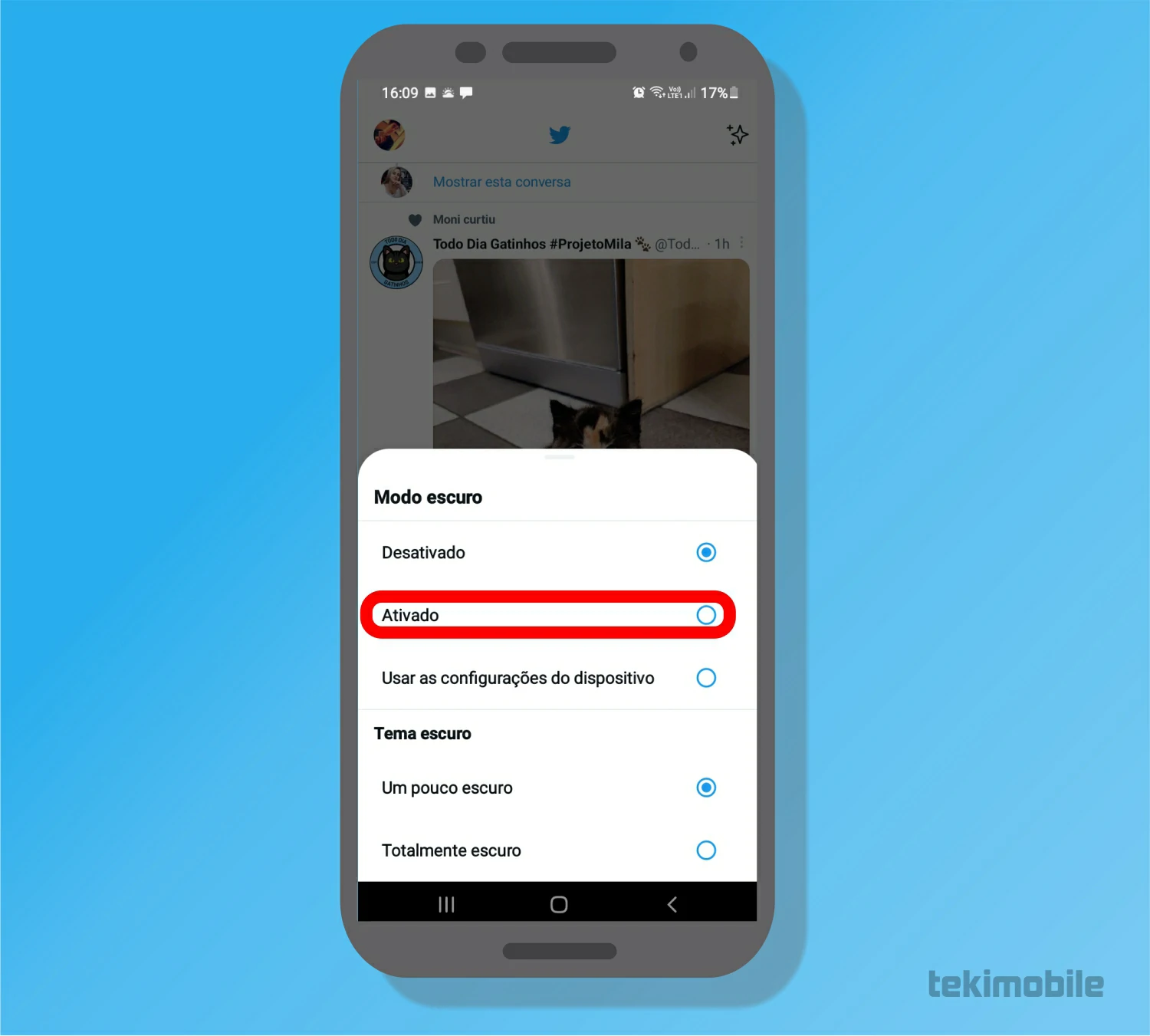 Ative o modo escuro - Como deixar o Twitter preto