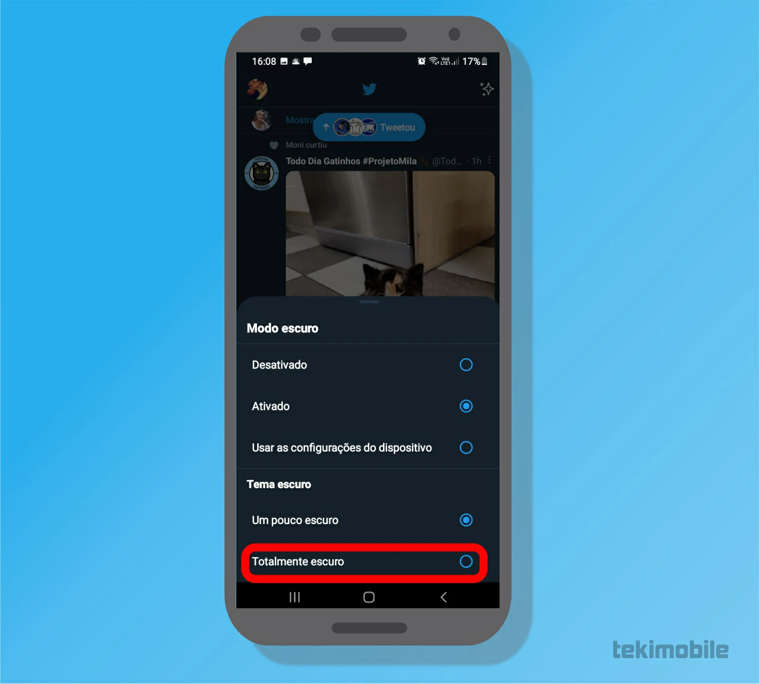 Ative o modo totalmente escuro - Como deixar o Twitter preto