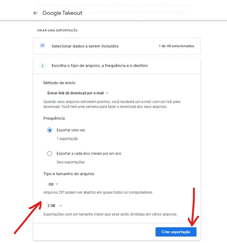 Clique em Criar exportação - Como baixar e-mails do Gmail para o PC