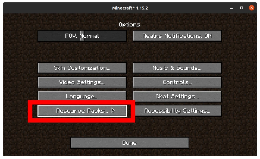 Clique em Resource Packs - Como colocar textura no Minecraft