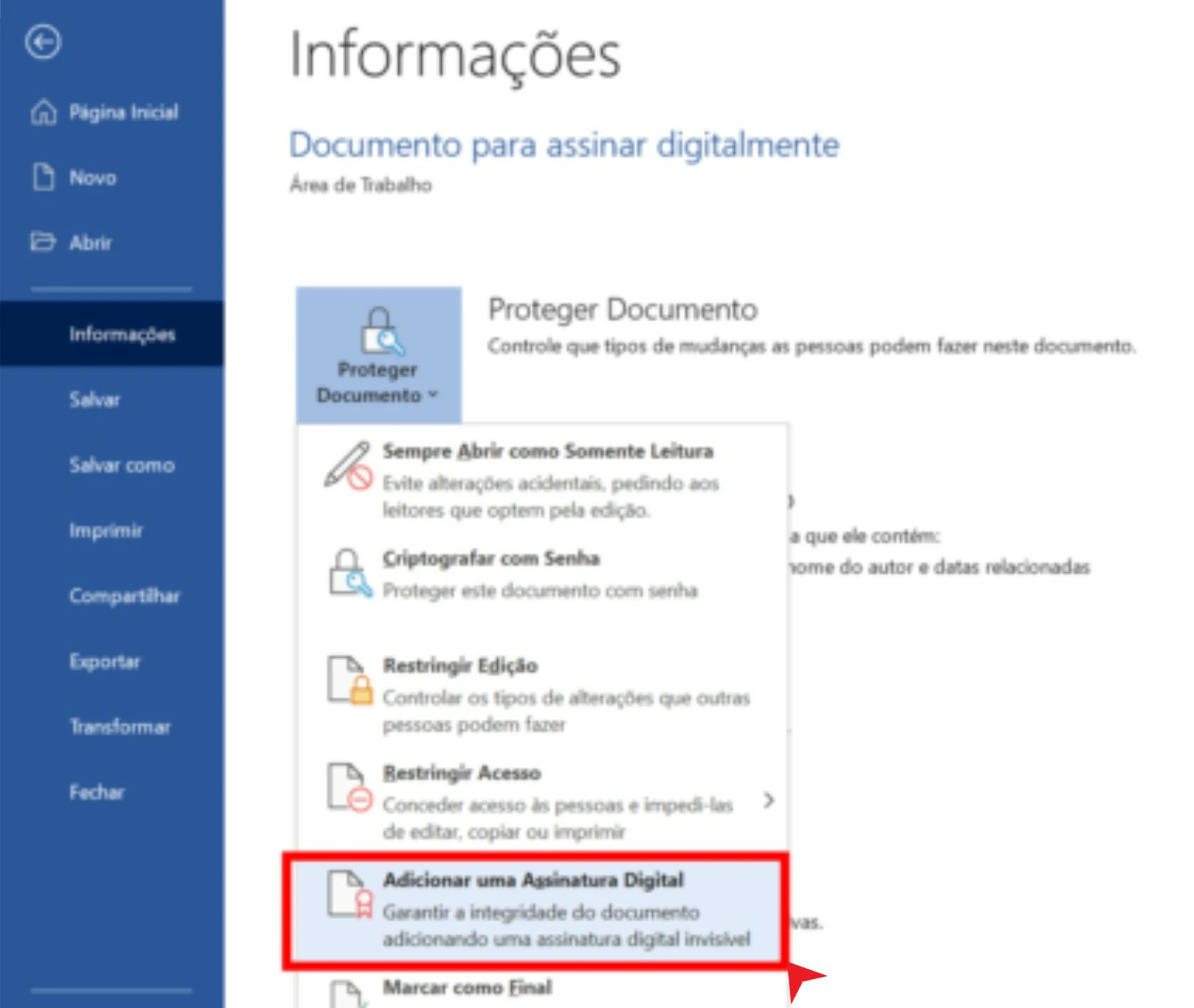 Clique em adicionar assinatura - Como assinar PDF com certificado digital