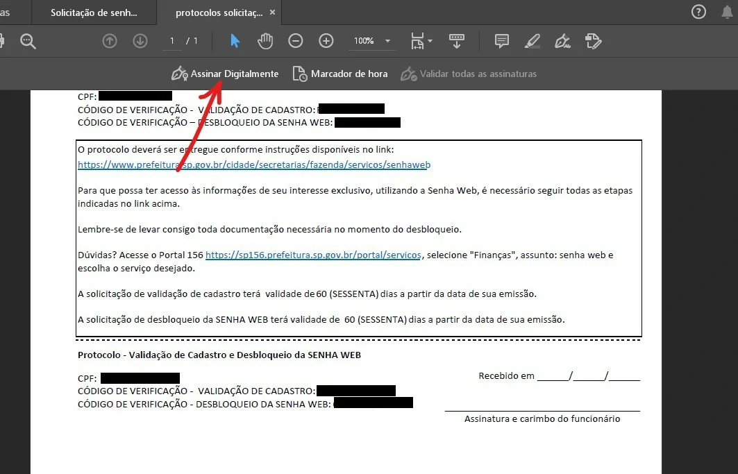 Clique em assinar digitalmente - Como assinar PDF com certificado digital