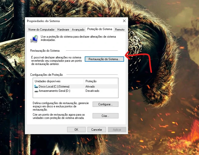Clique no botão Restauração - Como restaurar arquivos deletados do Windows [Lixeira]
