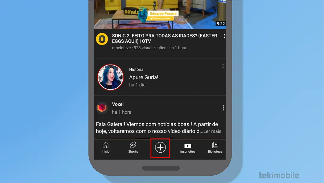 Clique no ícone de mais localizado na parte inferior