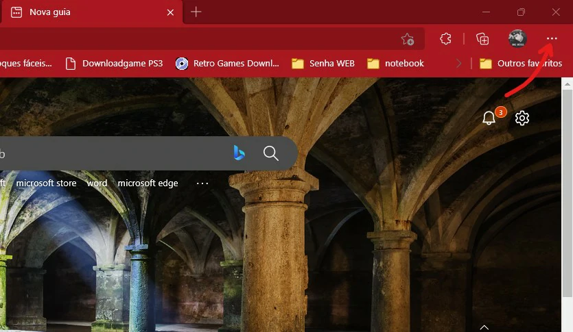 Clique nos três pontos - Como limpar cache do Microsoft Edge