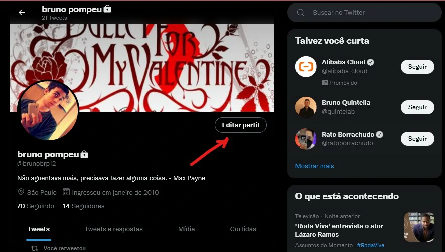 Clique sobre Editar perfil - Como mudar o nome no Twitter