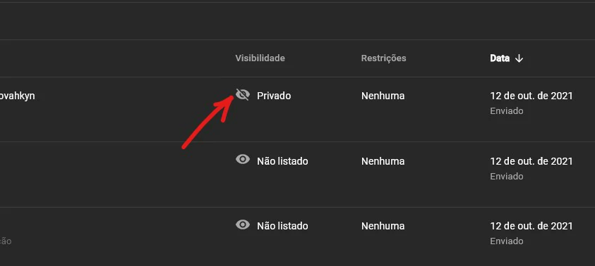 Clique sobre Privado - Como compartilhar video privado do Youtube