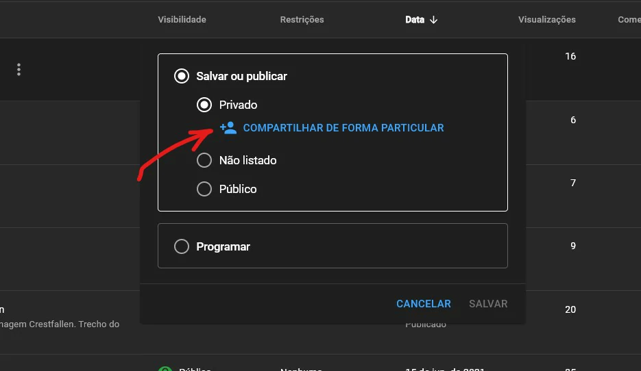 Clique sobre compartilhar - Como compartilhar video privado do Youtube