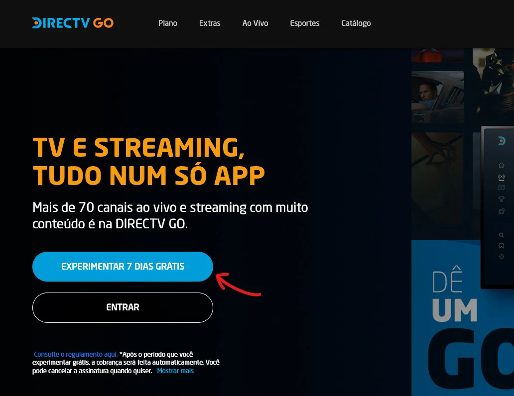 Clique sobre o botão experimentar - Como assinar a conmebol tv no celular e PC