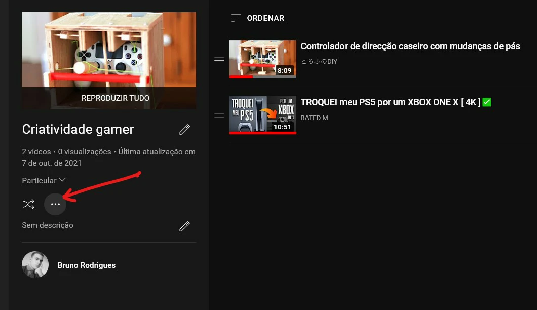Clique sobre os três pontos - Como deletar uma playlist do YouTube