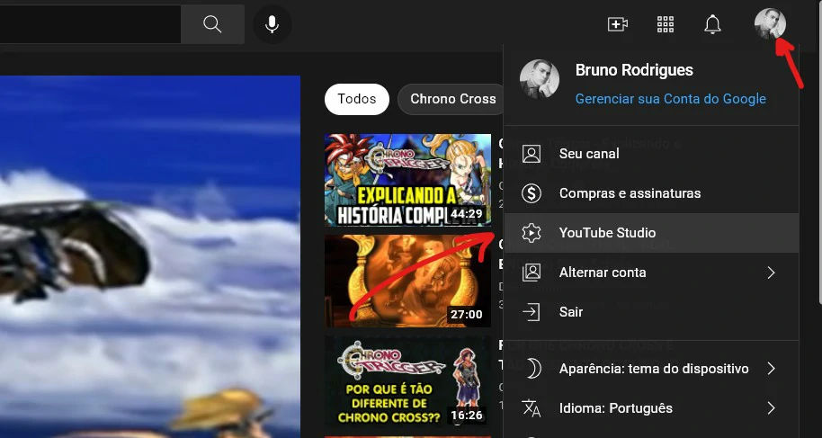 Clique sobre sua foto de perfil - Como compartilhar video privado do Youtube