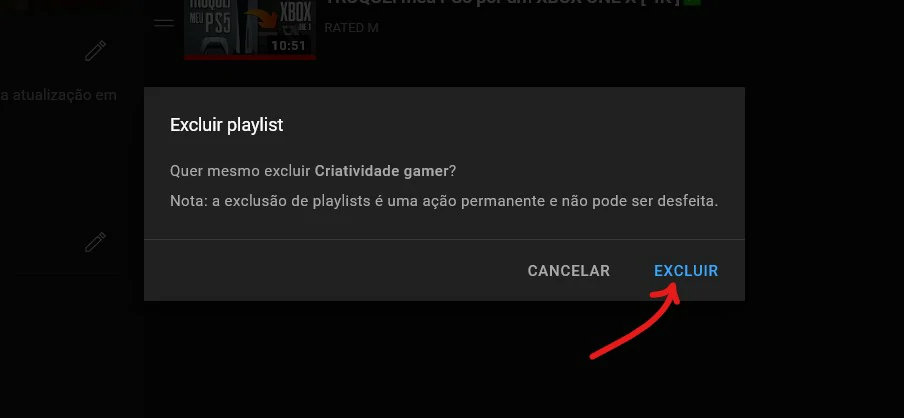 Confirme sua solicitação - Como deletar uma playlist do YouTube