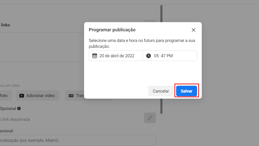 Defina data e horário da postagem