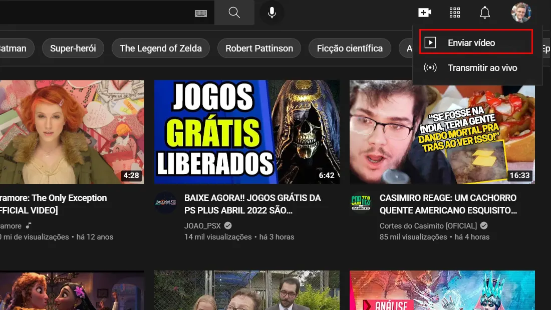 Depois clique em Enviar vídeo