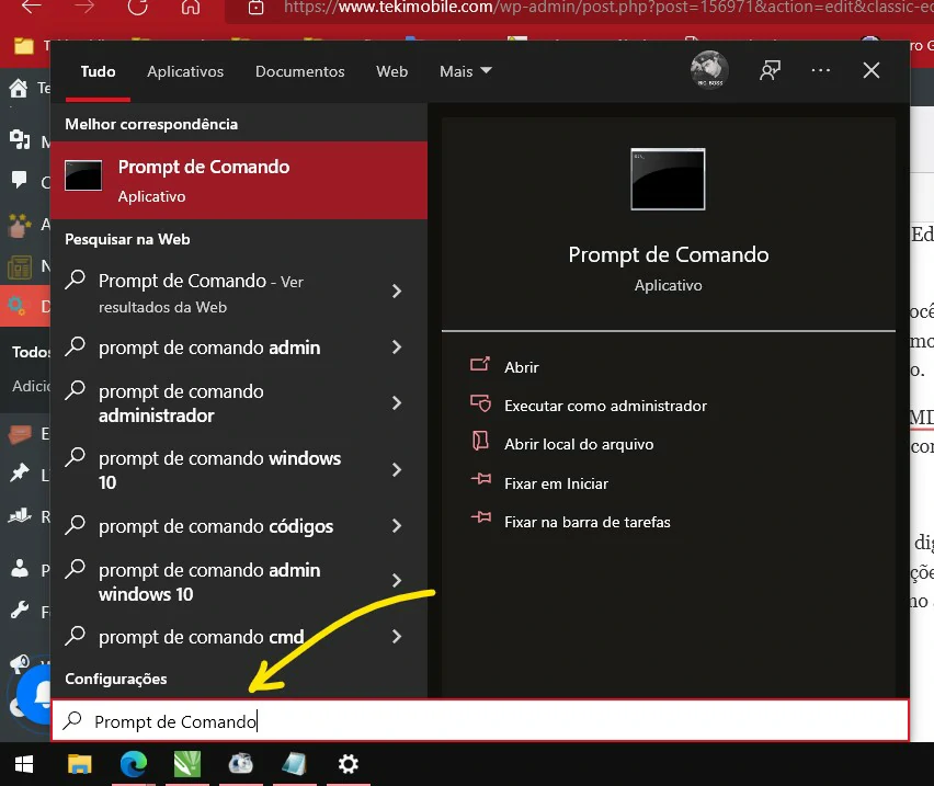 Digite Prompt de comando - como desinstalar microsoft edge