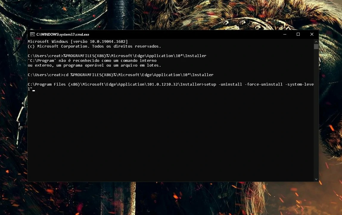 Digite o comando para desinstalar o Edge - como desinstalar microsoft edge