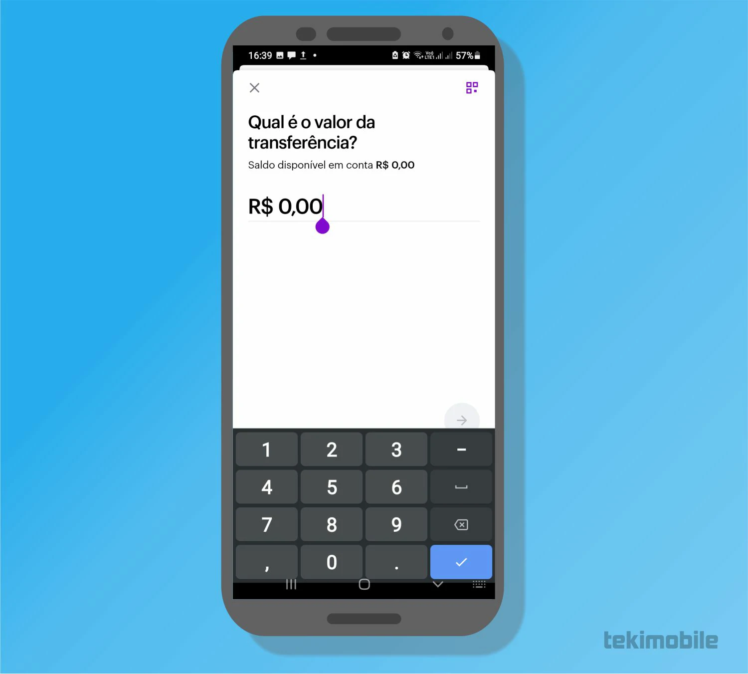 Digite o valor da transferencia - Como fazer Pix pelo Nubank