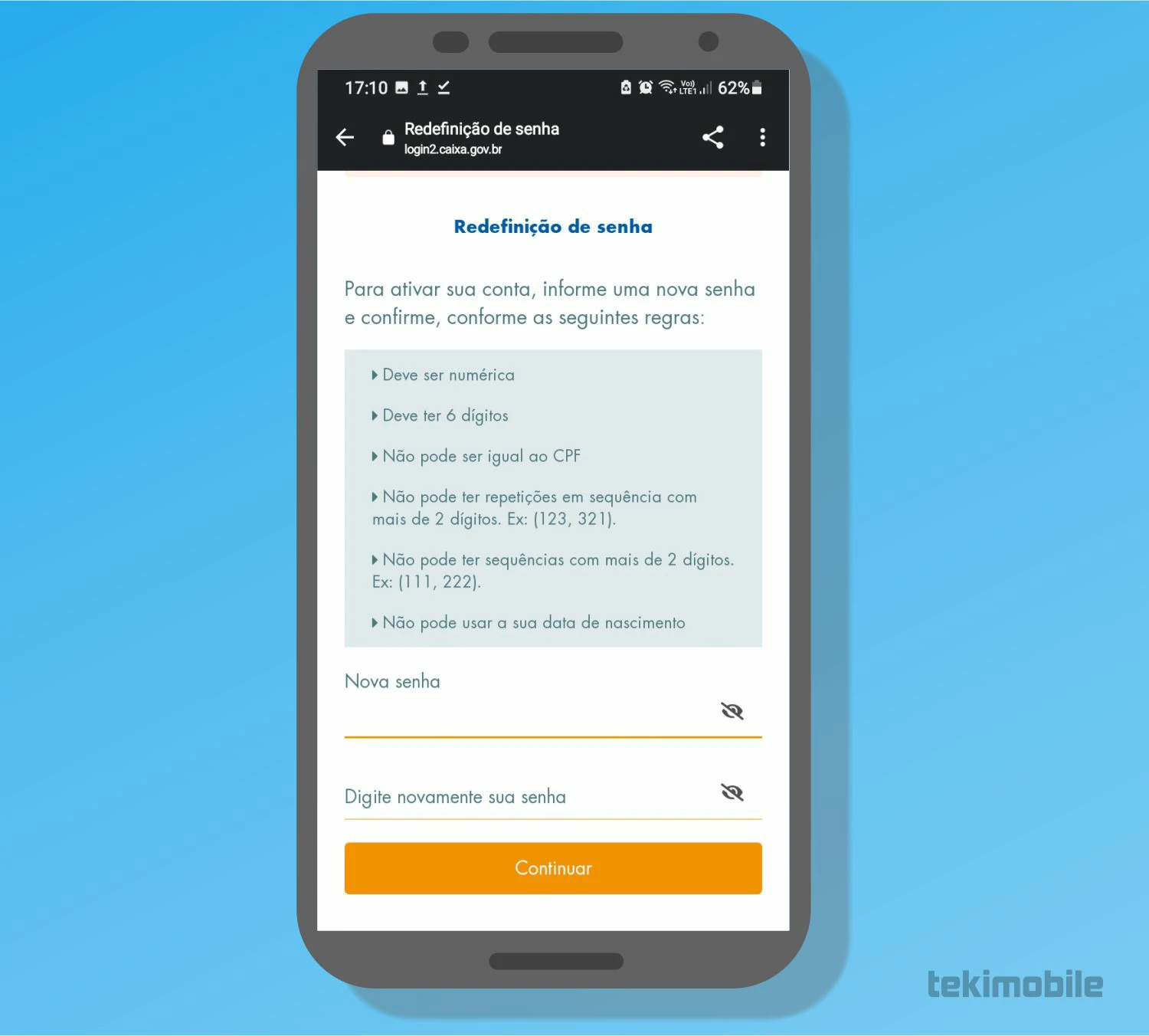 E finalmente Crie uma nova senha - Como alterar o email do Caixa Tem