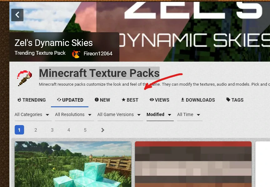 Escolha uma das seções - Como colocar textura no Minecraft