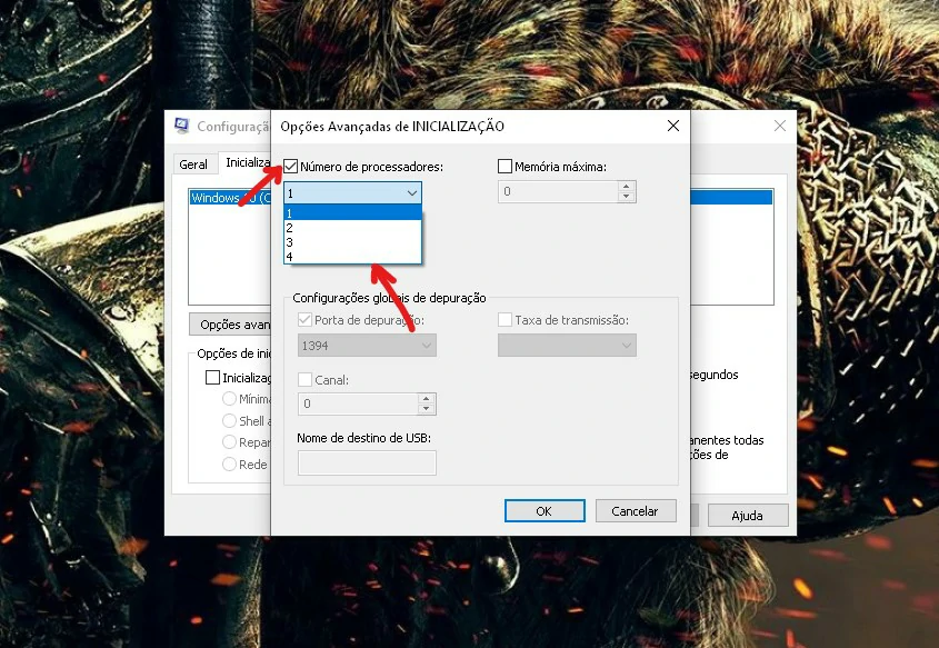 Marque a caixa e selecione a quantidade de núcleos - Como ativar núcleos do processador no PC