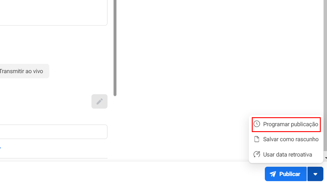 Na janela a opção de programação é a primeira