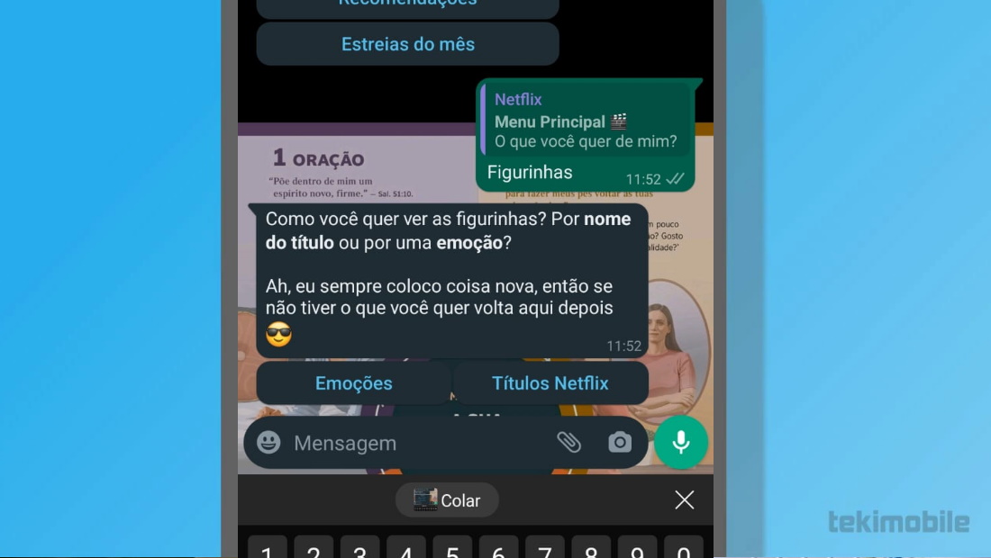 O chatbot oferece todas as opções que você precisa