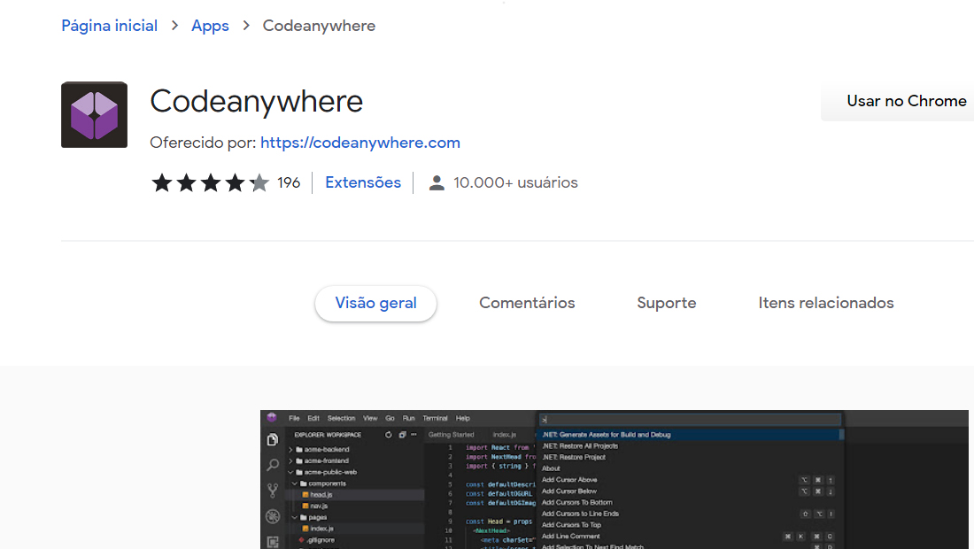 O editor HTML que é uma extensão
