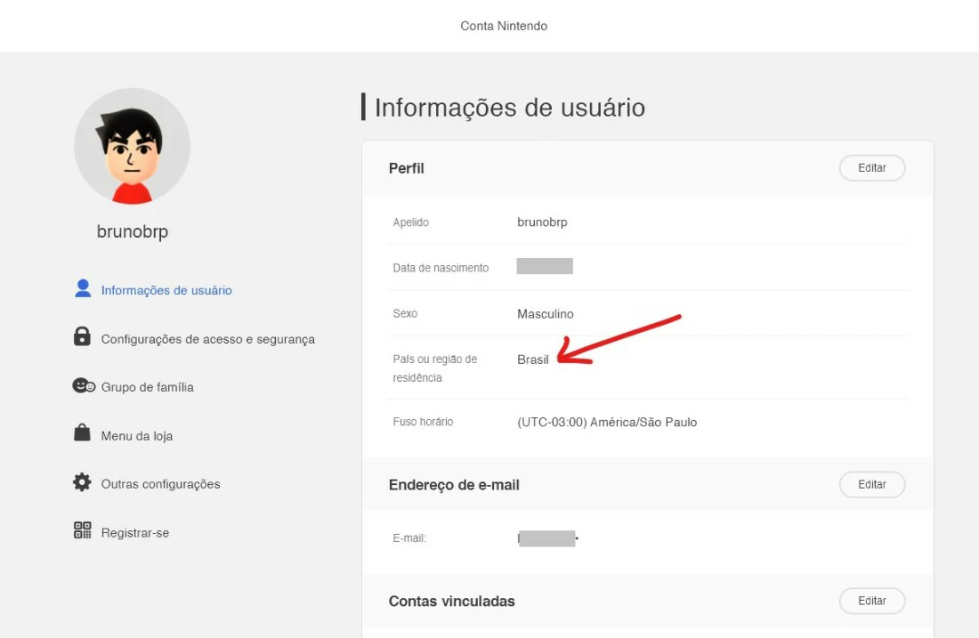 Região da sua conta - Como comprar jogos nintendo switch