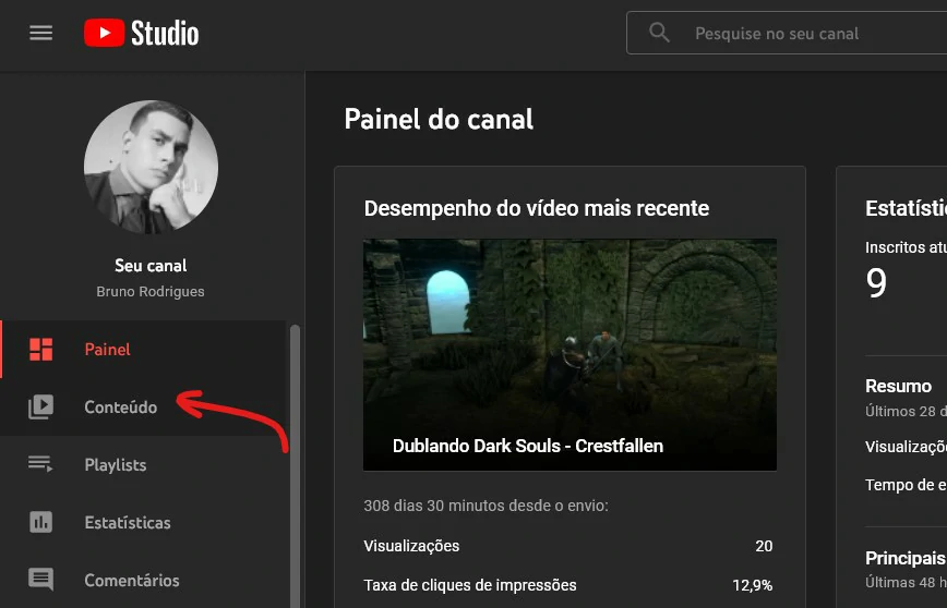 Selecione Conteúdo - Como compartilhar video privado do Youtube