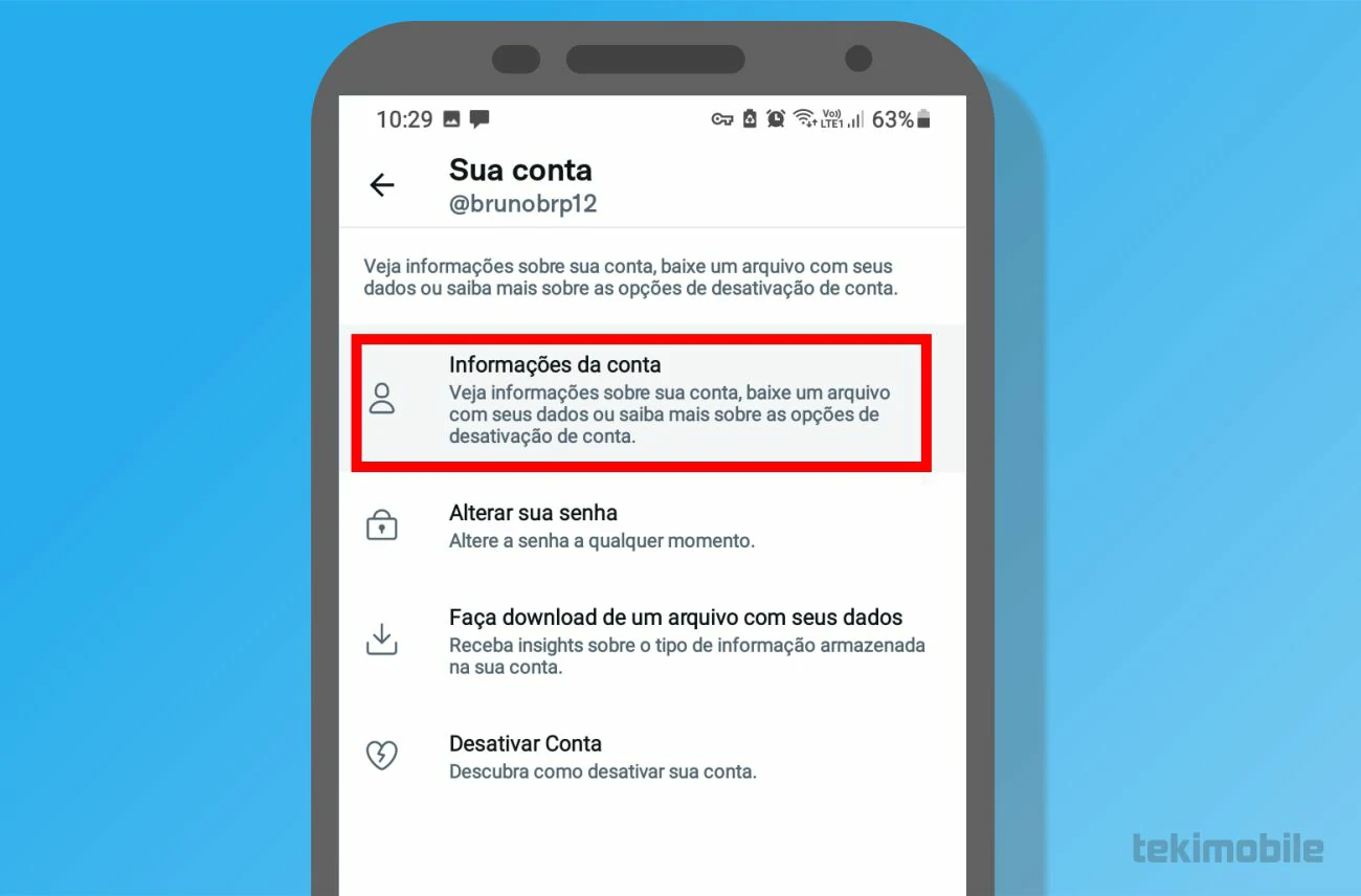 Selecione Informações da conta - Como mudar o nome no Twitter