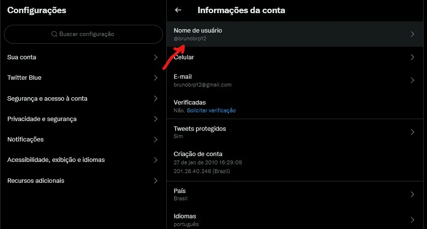 Selecione Nome de usuário para alterar - Como mudar o nome no Twitter