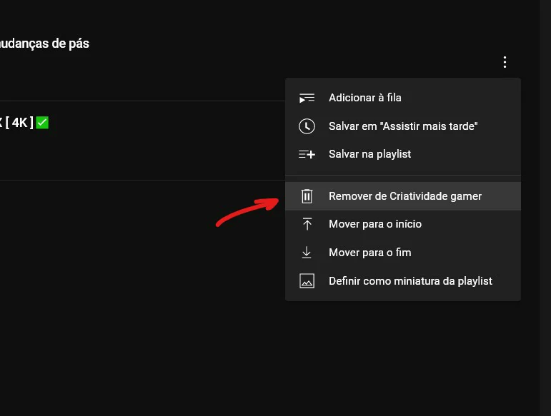 Selecione Remover - Como deletar uma playlist do YouTube