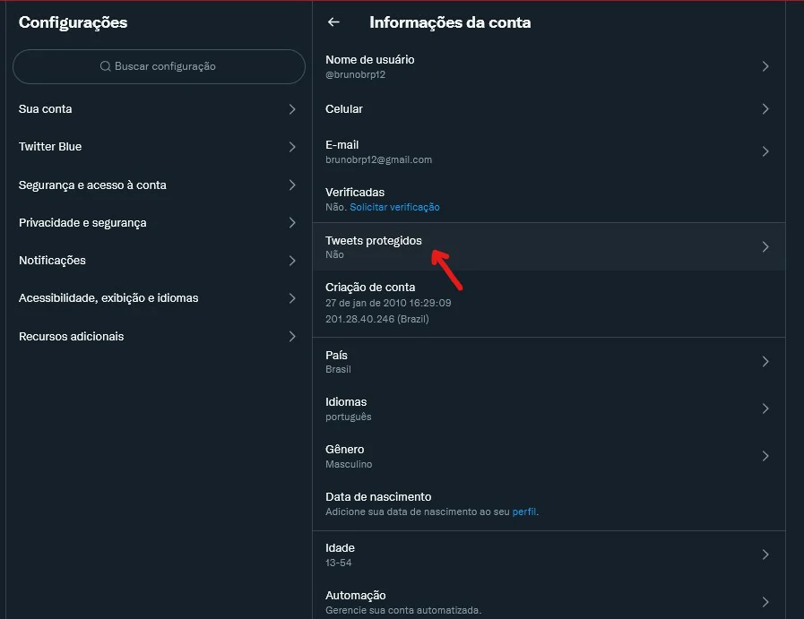 Selecione Tweets protegidos - Como trancar o Twitter