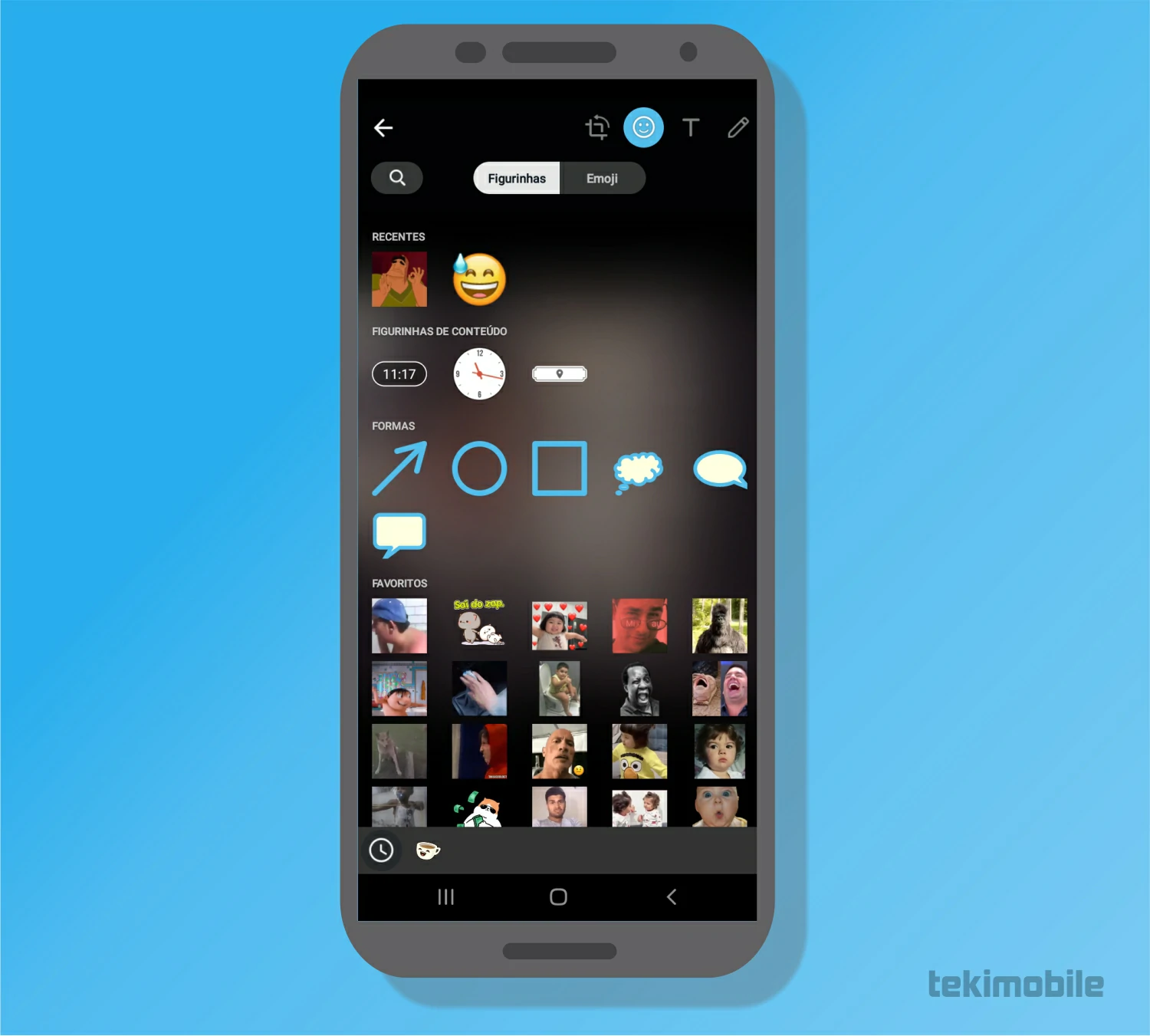 Selecione a figurinha - Como por figurinhas nas fotos do WhatsApp