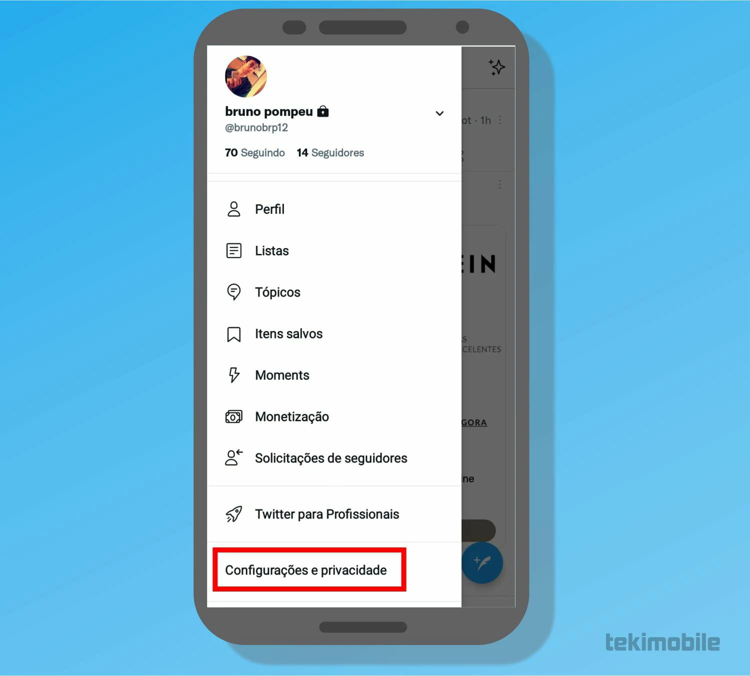Selecione a opção Configurações - Como mudar o nome no Twitter