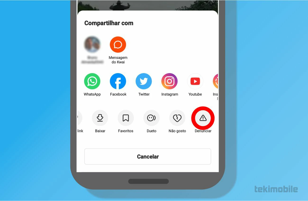 Selecione a opção Denunciar no menu - Como apagar vídeo do Kwai