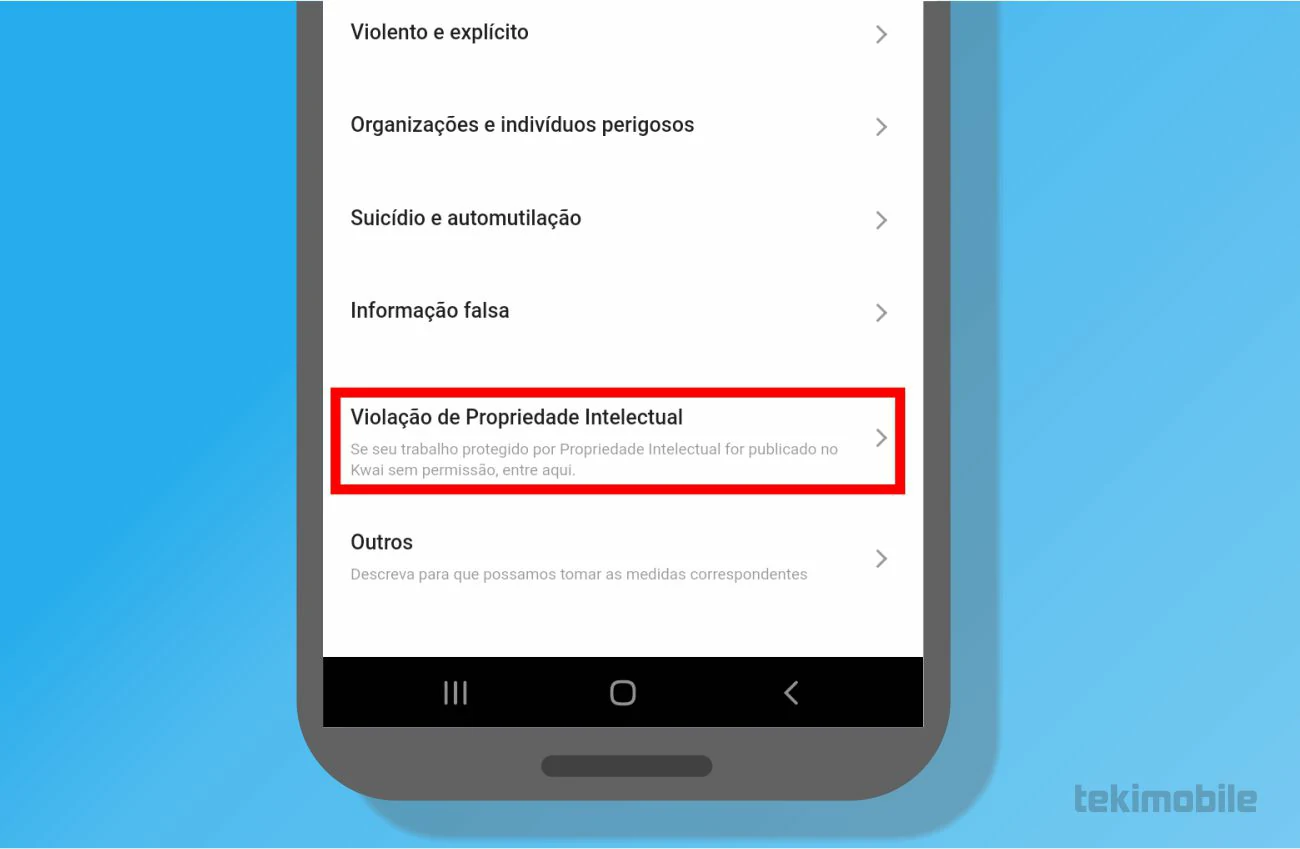 Selecione a opção para denunciar o vídeo - Como apagar vídeo do Kwai