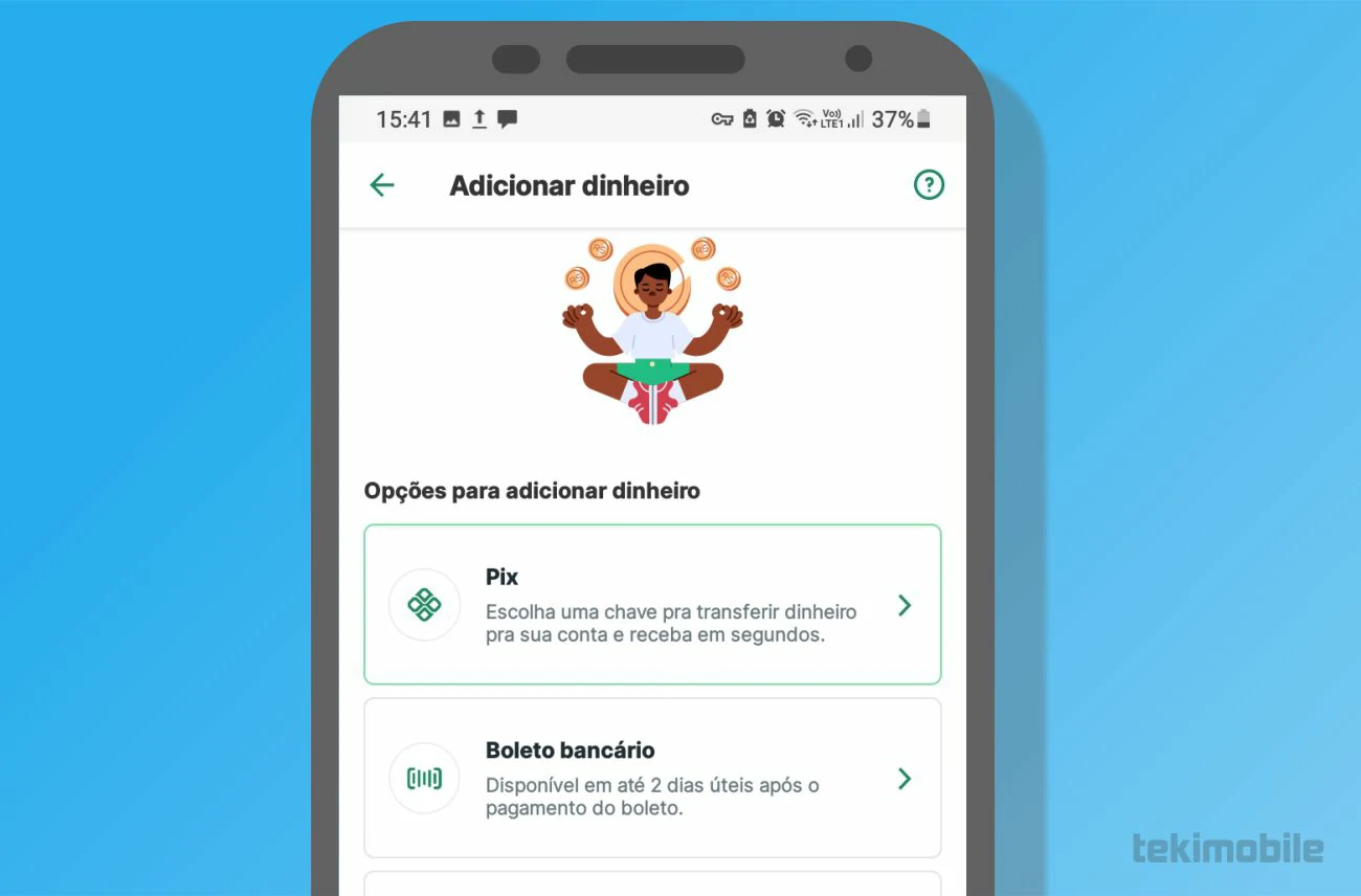 Selecione a primeira opção, Pix - Como transferir dinheiro para o PicPay