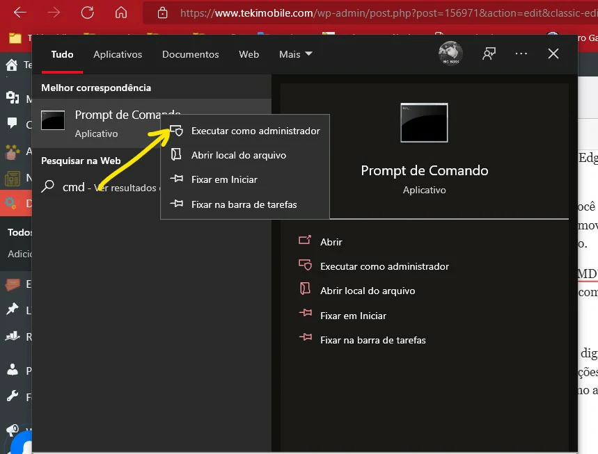 Selecione executar como adm - como desinstalar microsoft edge