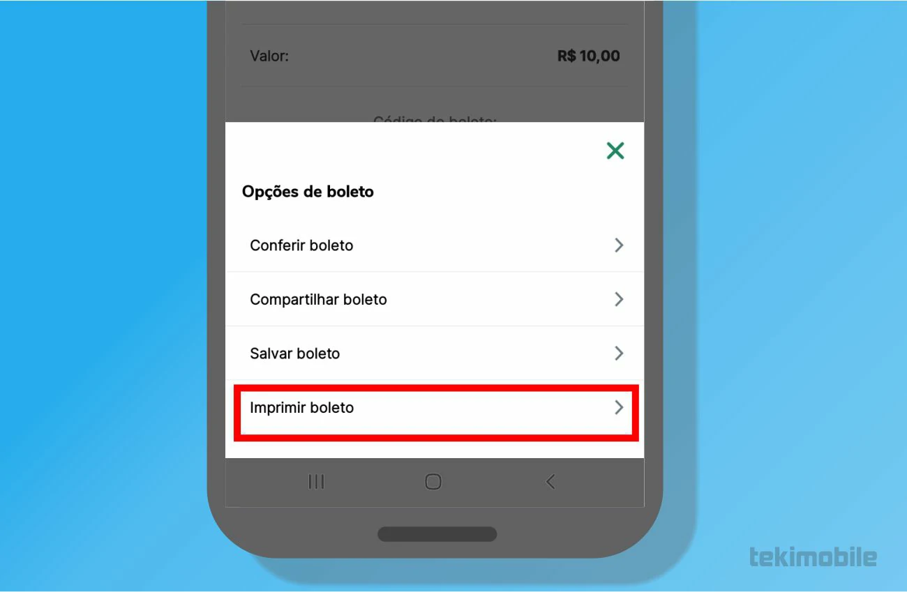 Selecione imprimir boleto para obter uma versão impressa do seu boleto de déposito - Como transferir dinheiro para o PicPay