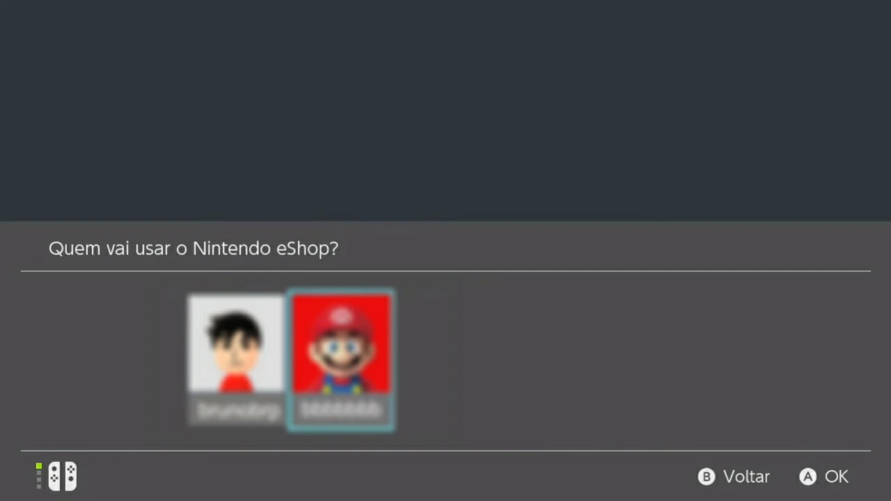 Selecione a conta - Como comprar jogos nintendo switch