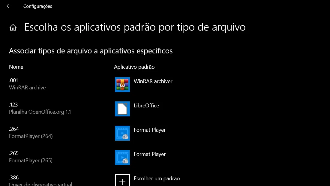 Será exibido uma lista com várias extensões e softwares diferentes
