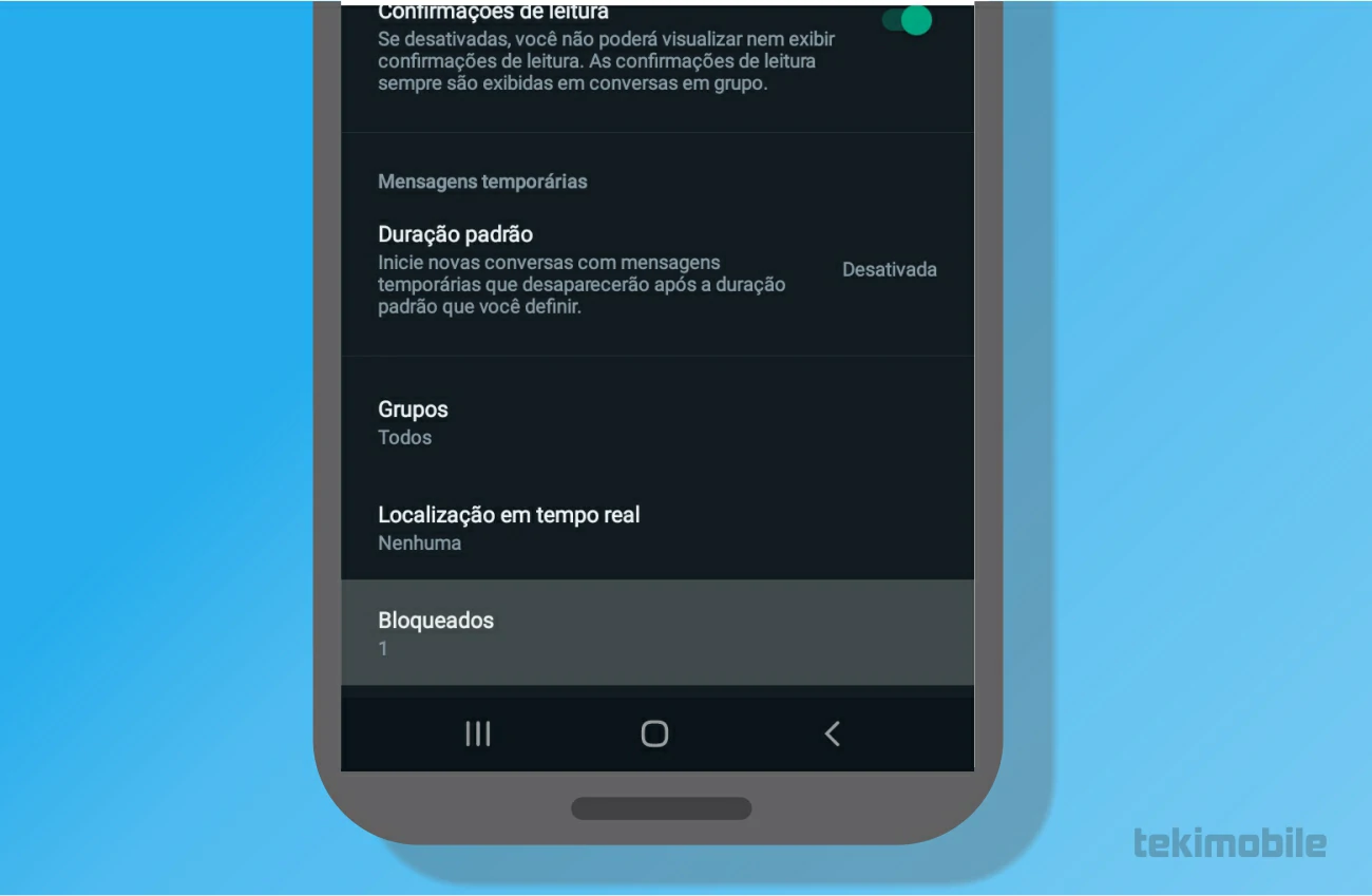 Toque em Bloqueados - Como ver os números bloqueados no WhatsApp