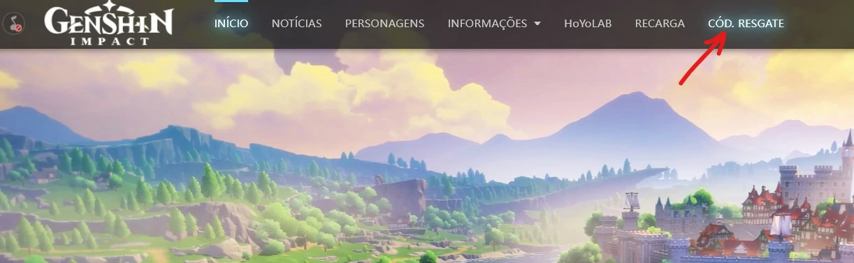 Toque em Cód. Resgate no menu para ser redirecionada a página onde você pode inserir seu código no game - Como resgatar códigos no Genshin Impact