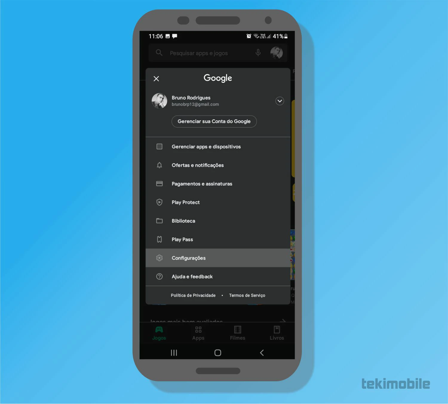 Toque em Configurações - Como desabilitar compras na Google Play Store
