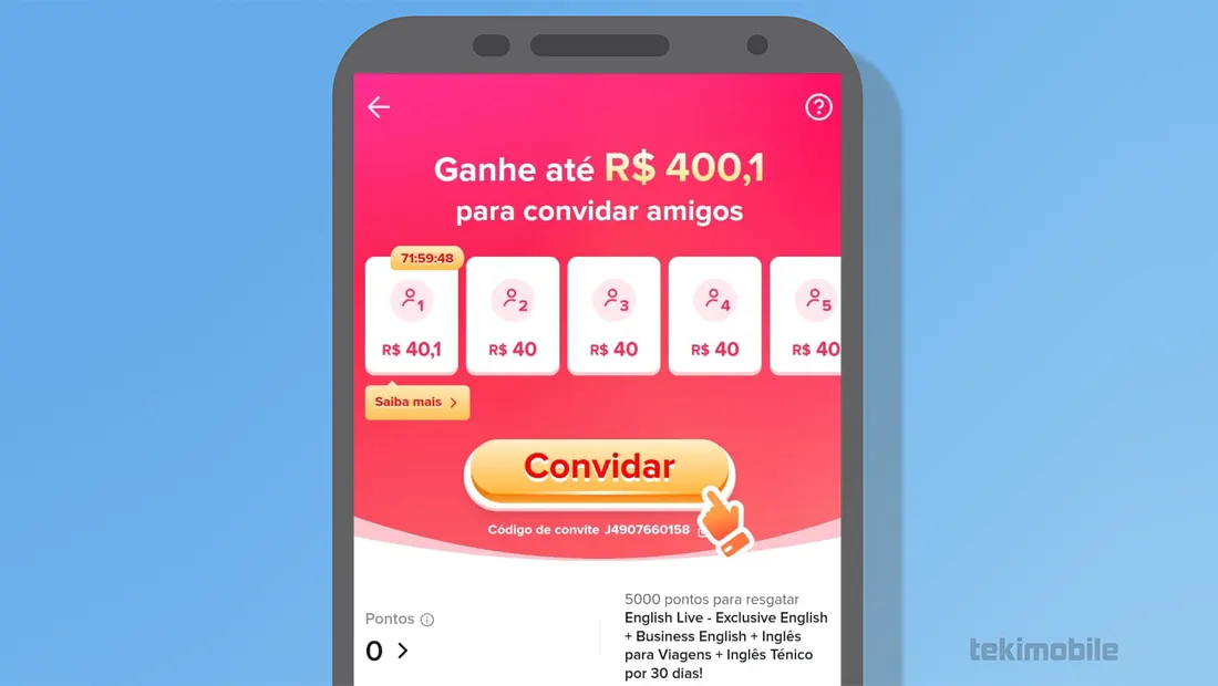 Toque em Convidar para mandar o link