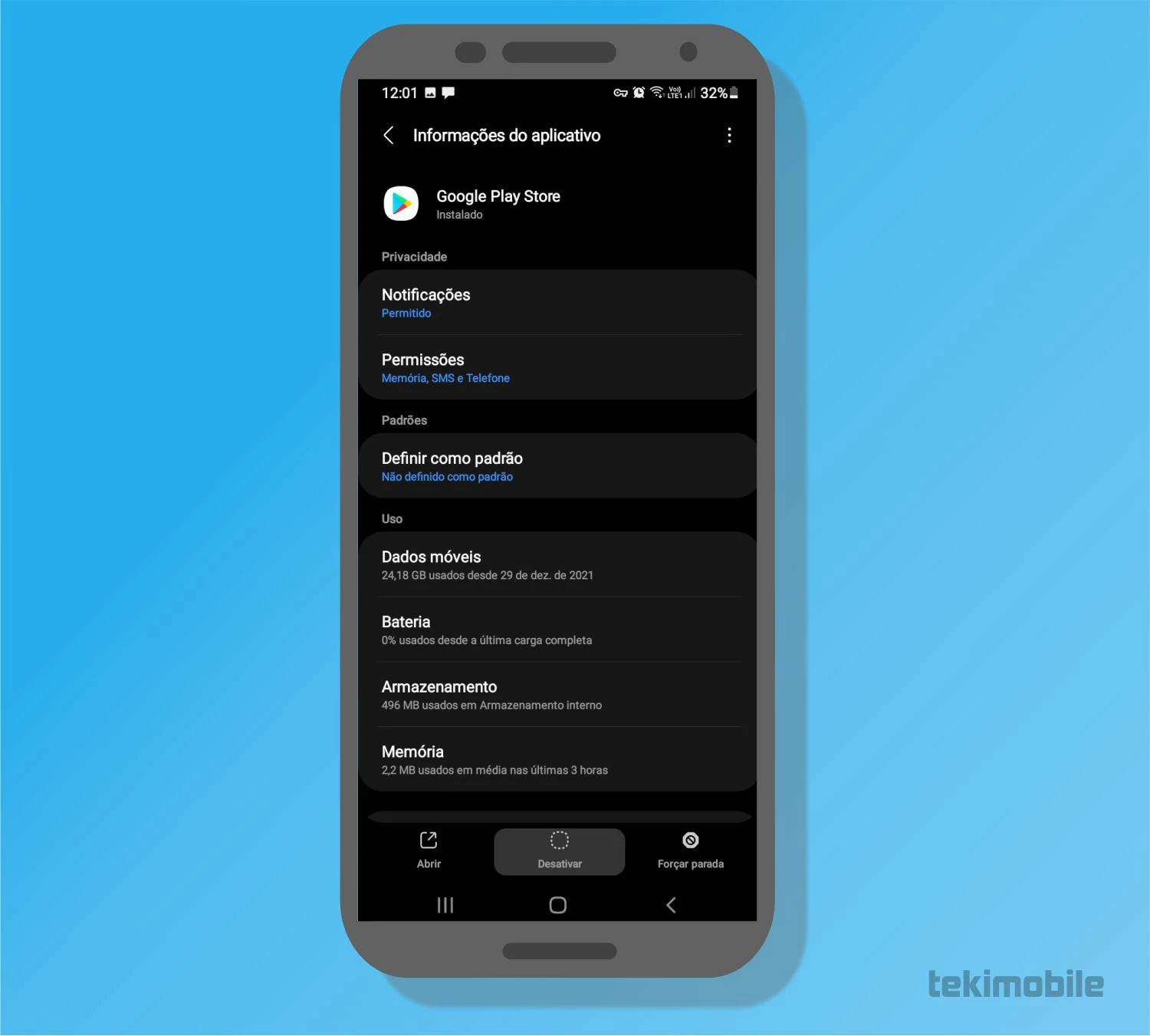 Toque em Desativar - Como desabilitar compras na Google Play Store