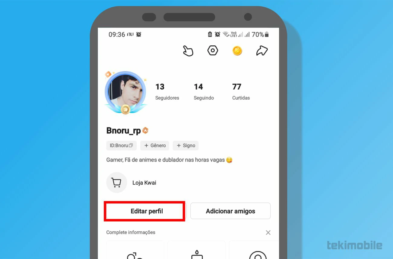 Toque em Editar perfil - Como mudar ID do Kwai