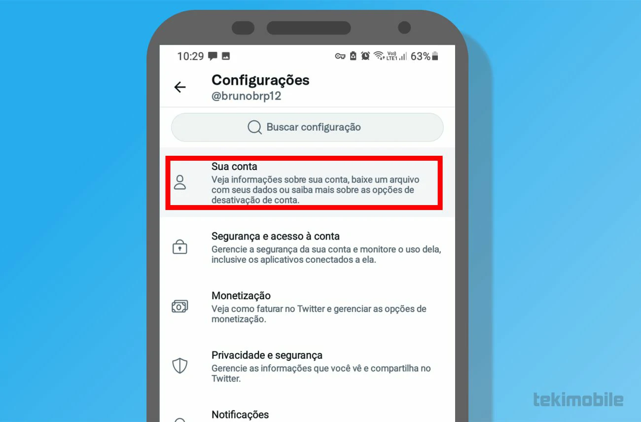 Toque em Sua conta - Como mudar o nome no Twitter