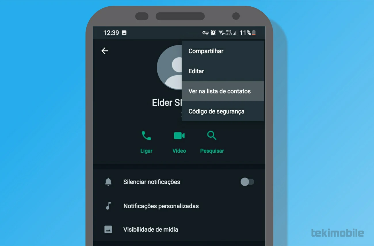 Toque em Ver na lista - Como deletar contato do WhatsApp